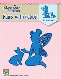 Billede: skæreskabelon fe med kanin, NS SHAPE DIES BLUE “Fairie with rabbit” SDB071, 75x67mm, førpris kr. 60,- nupris