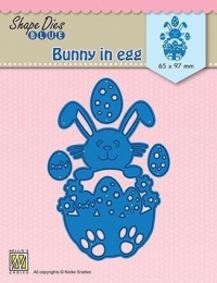 Billede: skæreskabelon påskekanin i æg, NS SHAPE DIES BLUE “Easter bunny in egg” SDB072, 65x97mm, førpris kr. 72,- nupris