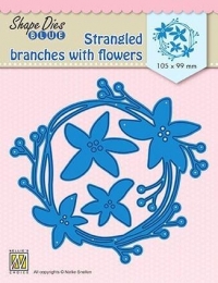 Billede: skæreskabelon grenkrans med blomster, NS SHAPE DIES BLUE “Strengled branches with flowers” SDB074, 105x99mm, førpris kr. 108,- nupris