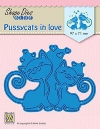 Billede: skæreskabelon 2 forelskede katte, NS SHAPE DIES BLUE “Pussycats in love” SDB075, 97x71mm, førpris kr. 76,- nupris