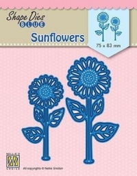 Billede: skæreskabelon 2 solsikke, NS SHAPE DIES BLUE “Sunflowers” SDB076, 75x83, førpris kr. 72,- nupris