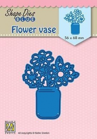 Billede: skæreskabelon krukke med blomster, NS SHAPE DIES BLUE “Flower vase” SDB081, 56x68mm, førpris kr. 38,- nupris