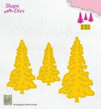 Billede: skæreskabelon 3 stk. juletræer, NS SHAPE DIES “3 Pinetrees” SD167, 38x70 / 30x55 & 46x85mm 
