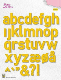 Billede: skæreskabelon alfabet små bogstaver i stor størrelse, NS SHAPE DIES “Alphabet Large” SD176, a: 28x38mm 