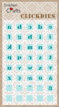 Billede: skæreskabelon alfabet små bogstaver på små brikker, der kan sættes sammen og udskæres samtidig, NS Click Dies: Alphabet 2 SCCD002, 
a: 15x15mm 