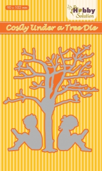 Billede: skæreskabelon 2 børn under et træ, NS HOBBY SOLUTION DIES “Cosily under a tree” HSDJ034, 90x102mm