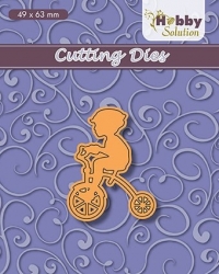 Billede: skæreskabelon lille dreng på trehjulet cykel, NS HOBBY SOLUTION DIES “Little boy on trycicle” HSFD031, 49x63mm