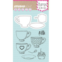 Billede: skæreskabeloner og stempler tekopper og cupcake, StudioLight Stamp And Die Cut Set - BasicsDC11 Teacups,Cupcake, førpris kr. 68,00 nupris