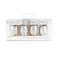 Billede: Nuvo - Pure Sheen 4 Pack - Golden Years Glitter - 280n, Light Gold, Diamond, Rose Gold and Mirrorbal, gode til shakerkort, førpris kr. 72,- nupris
