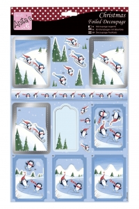 Billede:  Anita's Udstanset 3D ark, pingviner på ski og skøjter, “ANT 169570, førpris kr. 10,- nupris