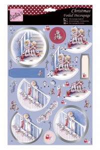 Billede: Anita's Udstanset 3D ark, børn på trappen venter,  “ANT 169571, førpris kr. 10,- nupris