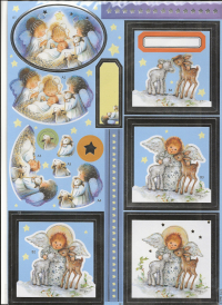 Billede: Anita's Udstanset 3D ark engle med jesusbarnet og engel med lam og bambi, “ANT 169589, førpris kr. 10,- nupris