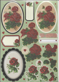Billede: Anita's Udstanset 3D ark mørkerøde roser, “ANT 169595, førpris kr. 10,- nupris