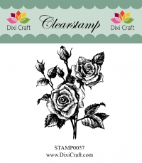 Billede: DIXI CRAFT STEMPEL 2 roser og 2 knopper,  STAMP0057, 5,2x6,6cm, førpris kr. 24,00, nupris