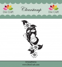 Billede: DIXI CRAFT CLEARSTAMP “Butterfly & Flowers” STAMP0094, 6,4x3,7cm, førpris kr. 28,- nupris