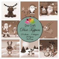 Billede: DIXI CRAFT TOPPERS 9X9CM 24 ARK ET0314, vintage julemand og rudolf, førpris kr. 20,00, nupris