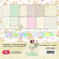 Billede:  CRAFT & YOU PAPIRBLOK 15X15CM 36 ARK CPB-NBB15,  NEW BABY BORN, førpris kr. 48,- nupris