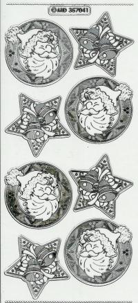 Billede: julemand og stjerne, transperant sølv stickers