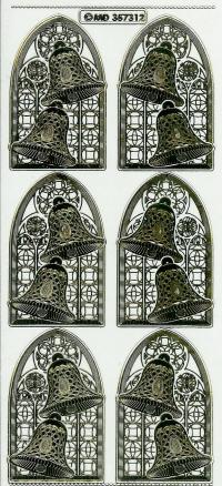Billede: kirkevindue med klokker, transperant guld stickers