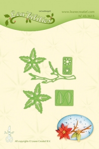 Billede: skære/prægeskabelon lille julestjerne, LEANE DIE CUT/EMB “Poinsettia, small & branche” 45.3615