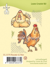 Billede: LEANE CLEARSTAMP “Rooster & Hen” 55.3370, høne og hane, førpris kr. 40,00, nupris 