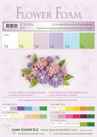 Billede: Leane Flower Foam A4 0,8mm “Assortment Set 1” 6 assorterede farver 25.4056, Inklusiv vejledning