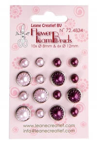Billede: Leane Flower Foam Pearl Brads “Pink & Bordeaux” 72.4834, 6 stk. 12mm & 10 stk. 8mm
