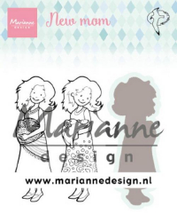 Billede: skæreskabelon og 2 stempler, Marianne Design Clearstamp + die HT1651 Hetty's New Mom, 31x87mm, førpris kr. 62,- nupris