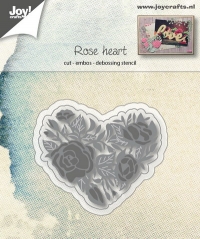 Billede: skære/prægeskabelon hjerte fyldt med roser, JOY CUT/EMB “Roseheart” 6002/1125, 48x57 & 52x61mm, førpris kr. 38,00, nupris