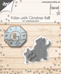 Billede: skære/prægeskabelon kattekilling med julekugle, JOY CUT/EMB “Kitten with Christmasball” 6002/1149, 36x33mm, førpris kr. 26,00, nupris