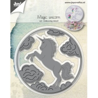 Billede: skære/prægeskabelon cirkel med énhjørring, JOY CUT/EMB “Magic Unicorn” 6002/1170, 92x92 & 94x94mm, førpris kr. 94,00, nupris