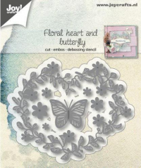 Billede: skære/prægeskabelon blomsterhjerte og sommerfugl, JOY CUT/EMB ”Flower Heart and butterfly