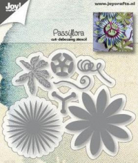 Billede: skære/prægeskabelon blomst med blad, JOY CUT/EMB “Passiflora” 6002/1242, Flower: 50x50mm, førpris kr. 69,- nupris