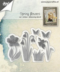 Billede: skære/prægeskabelon forårsblomster, JOY CUT/EMB “Springflowers” 6002/1280, Springf´42x22 / 47x24 / 18x20 / 35x37 / 10x14 / 8x11mm, førpris kr. 60,- nupris