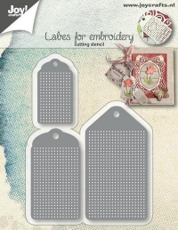 Billede: skæreskabelon 3 små tags med huller, JOY CUT/EMB “Emroidery Labels