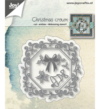 Billede: skære/prægeskabelon lille firkantet ramme med julepynt, JOY CUT/EMB “Christmas Crown” 6002/1340, 68x67mm, førpris kr. 51,- nupris  