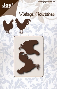 Billede: skæreskabelon hane og høne, 6003/0077 Chicken & Cock, 27,5x36,5 / 39,5x39,5mm, joy, førpris kr. 40,- nupris