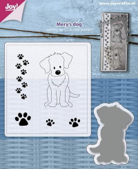 Billede: skæreskabelon hund og stempel hund og poter, JOY CUT/STAMP “Mery's Dog” 6004/0034, 41x56mm, førpris kr. 42,- nupris