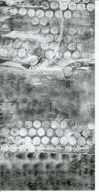 Billede: 5 stk. kartonkort 14x28 enkaustik sort/grå bobler og stjerner