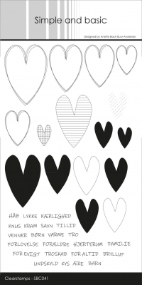Billede: SIMPLE AND BASIC  SKÆRESKABELON SBD053 og STEMPEL “Hearts Sketch