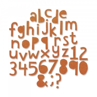 Billede: skæreskabelon små bogstaver og tal, ialt 102 dies, SIZZIX/TIM HOLTZ THINLITS DIE “Alphanumeric Cutout Lower” 663074, førpris kr. 144,- nupris