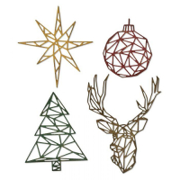 Billede: skæreskabelon stjerne, julekugle, juletræ og rådyrhoved, SIZZIX/TIM HOLTZ THINLITS DIE 