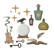 Billede: skæreskabelon heksens og troldmandens remedier, SIZZIX/TIM HOLTZ THINLITS DIE 