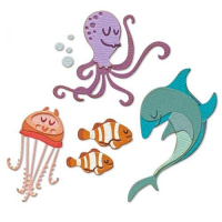 Billede: skæreskabelon havets dyr, blæksprutte, goble, fisk og delfin, SIZZIX/TIM HOLTZ THINLITS DIE, Under the Sea, 1, 665377
