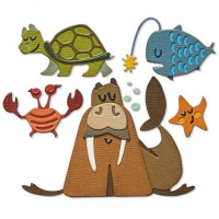 Billede: skæreskabelon havets dyr, skildpadde, hval, krabbe, hvalros og søstjerne, SIZZIX/TIM HOLTZ THINLITS DIE, Under the Sea 2, 665378
