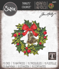 Billede: skæreskabelon julekrans med klokke og sløjfe, SIZZIX/TIM HOLTZ THINLITS DIE 