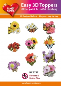 Billede: UDSTANSEDE MOTIVER MED GLITTER/GULD 10 ASS. blomster & sommerfugle, HC7757 