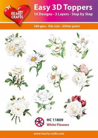 Billede: UDSTANSEDE MOTIVER MED GLITTER/GULD 10 ASS. HC11809, hvide blomster