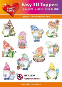 Billede: UDSTANSEDE MOTIVER MED GLITTER/GULD 10 ASS. HAVEGNOMER, EASY 3D TOPPERS