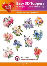 Billede: UDSTANSEDE MOTIVER MED GLITTER/GULD 10 ASS. Butterflies and flowers, EASY 3D TOPPERS